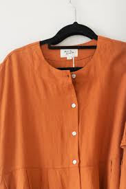 Mona Linlin Pleated buttoned linen tee dress - cinnamon