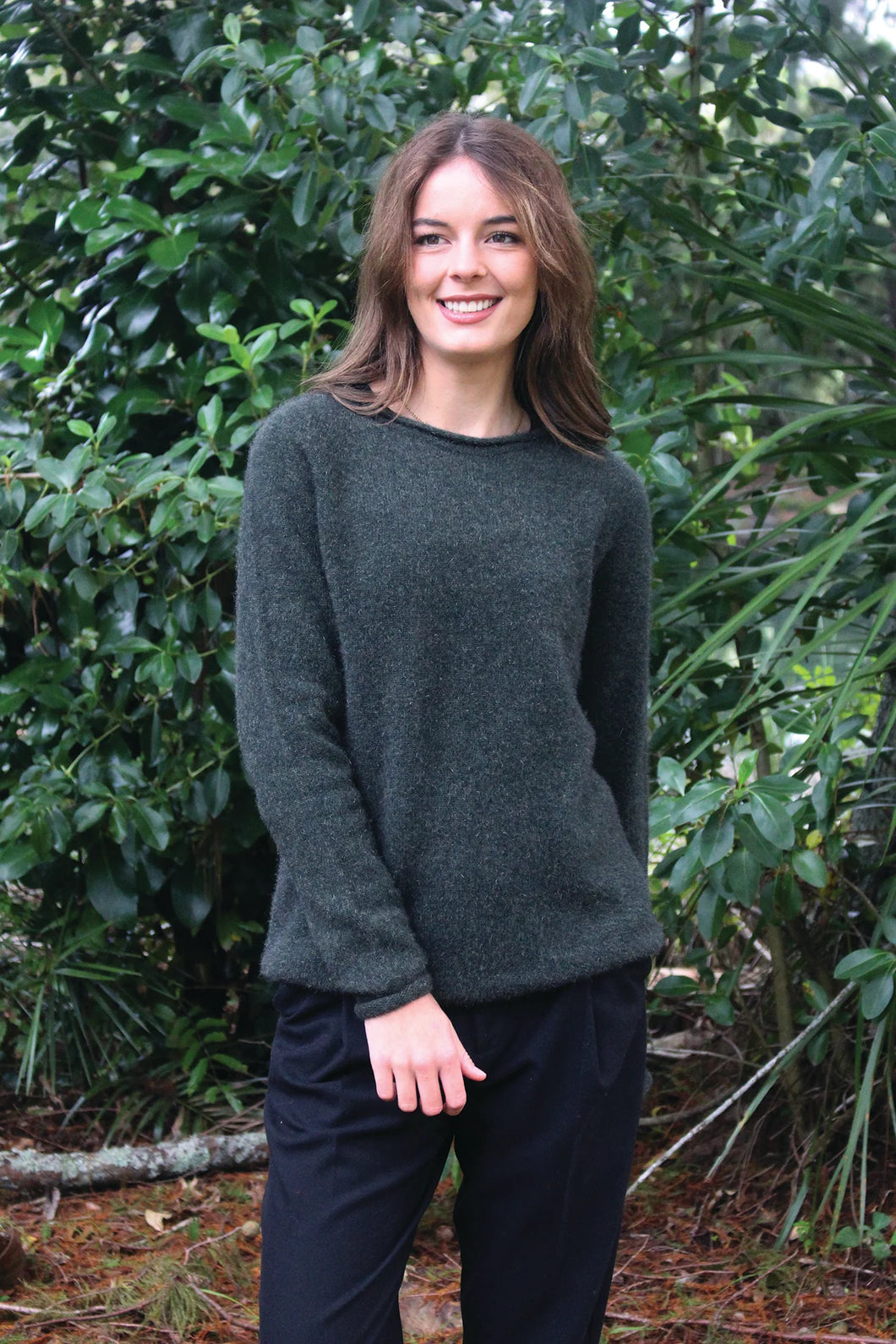Lothlorian Possum Merino Scroll Jumper in Moss
