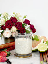 Load image into Gallery viewer, Roses &amp; Rhubarb Crystal Series Long Burning Coconut Wax Candle 300gm
