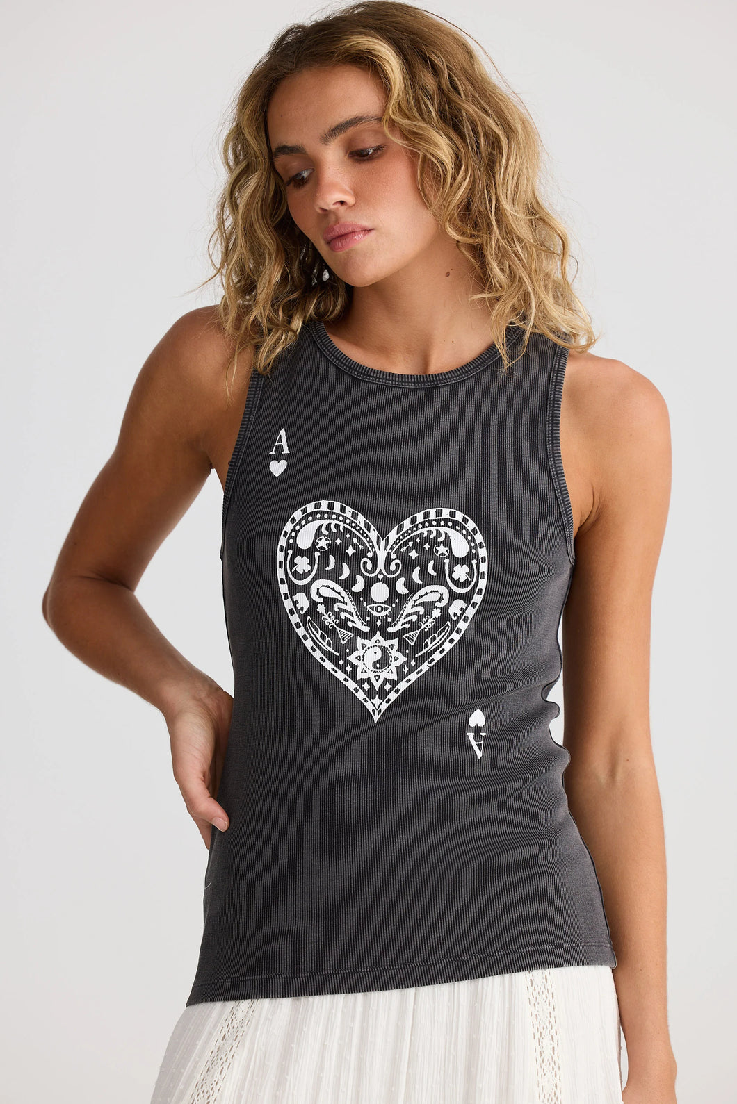 Talisman Ace of Hearts Ribbed Tank - Black Wash